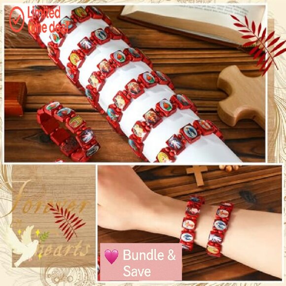 12 Pc Wood Stretch Bracelets Jesus Virgin Mary Saints Religious Gift Set - Picture 5 of 8